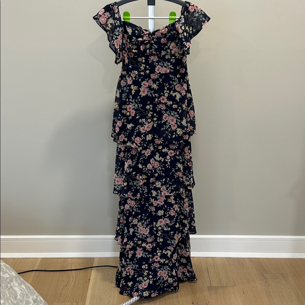 Lulu's Black Floral Ruffle Maxi Dress